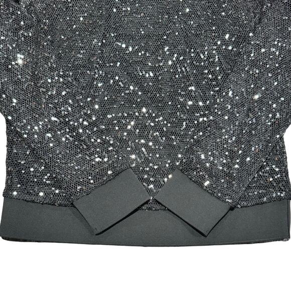 DKNY NWT Sequin Mesh Overlay Crewneck Top Gunmetal Grey Small Dolman Sleeves - Picture 8 of 16